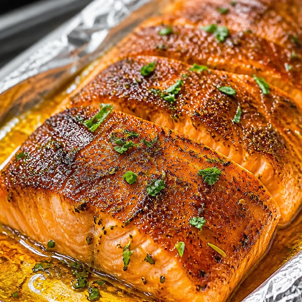 Delicious Garlic Butter Baked Salmon topped with garlic lemon butter sauce.