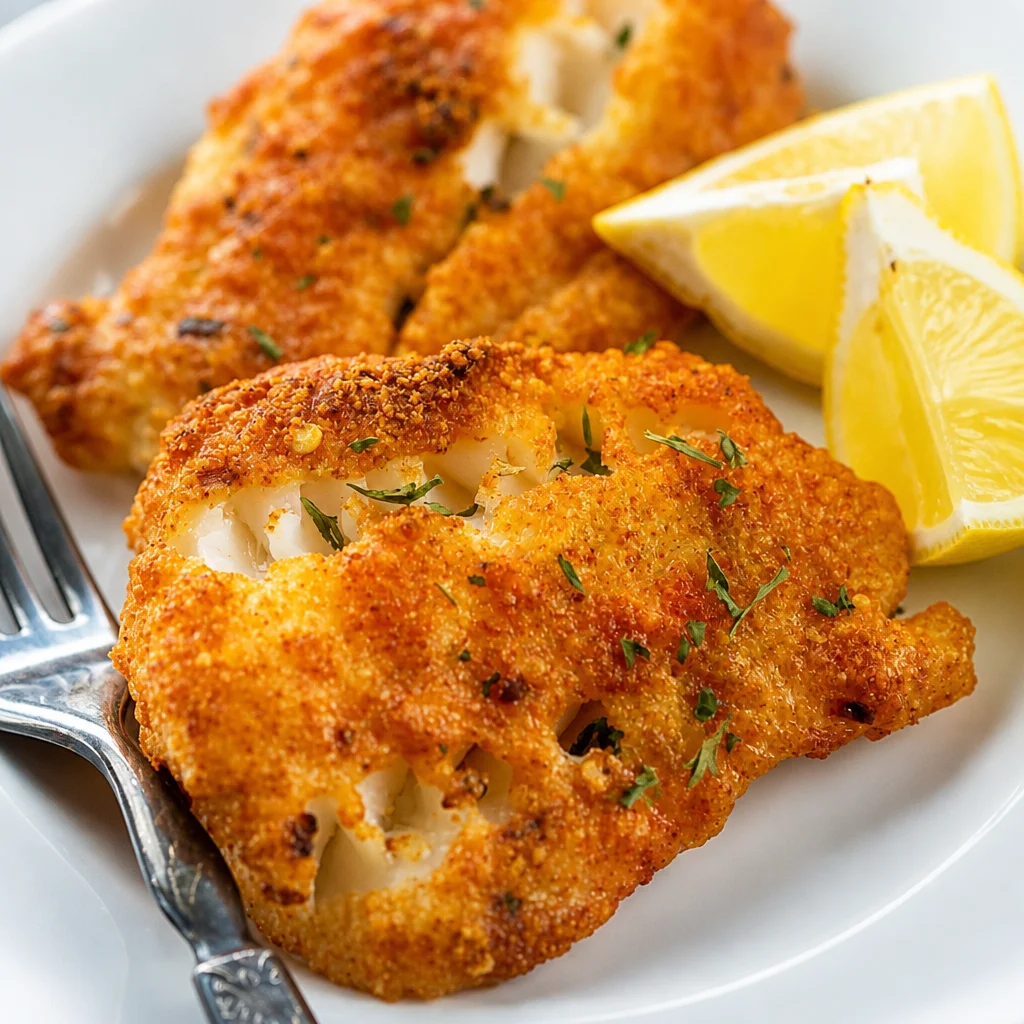 Deliciously flaky Parmesan Crusted Cod with a crispy topping and lemon butter sauce.