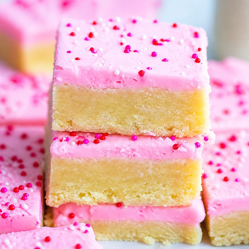 Delicious frosted sugar cookie bars with sprinkles, perfect for any celebration.