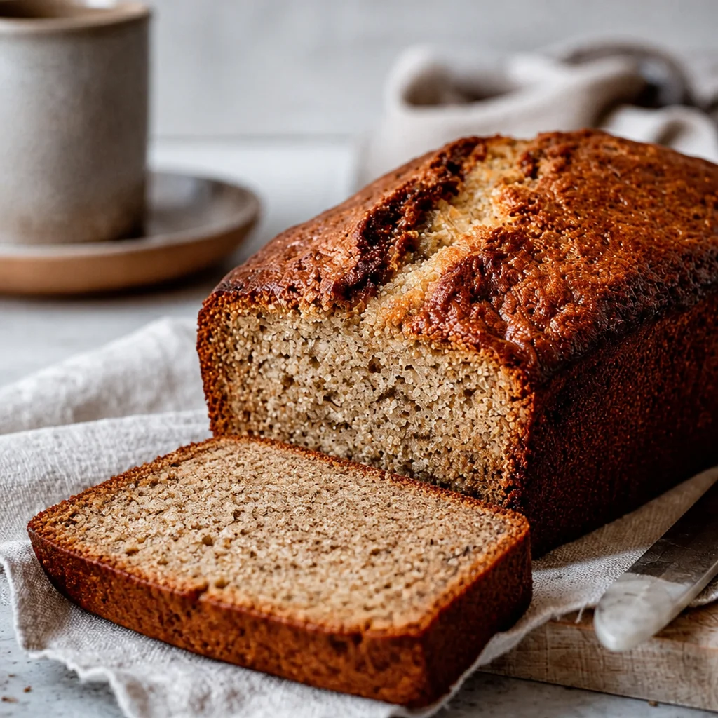 Delicious slice of sourdough discard banana bread with bananas and walnuts on a plate.