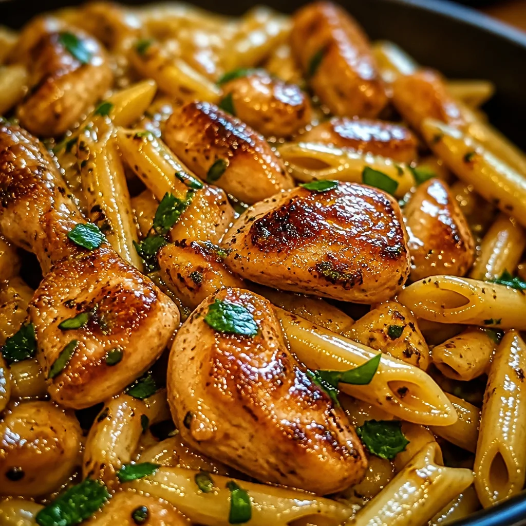 Delicious Chicken Pasta With Smoky Garlic Butter served in a bowl