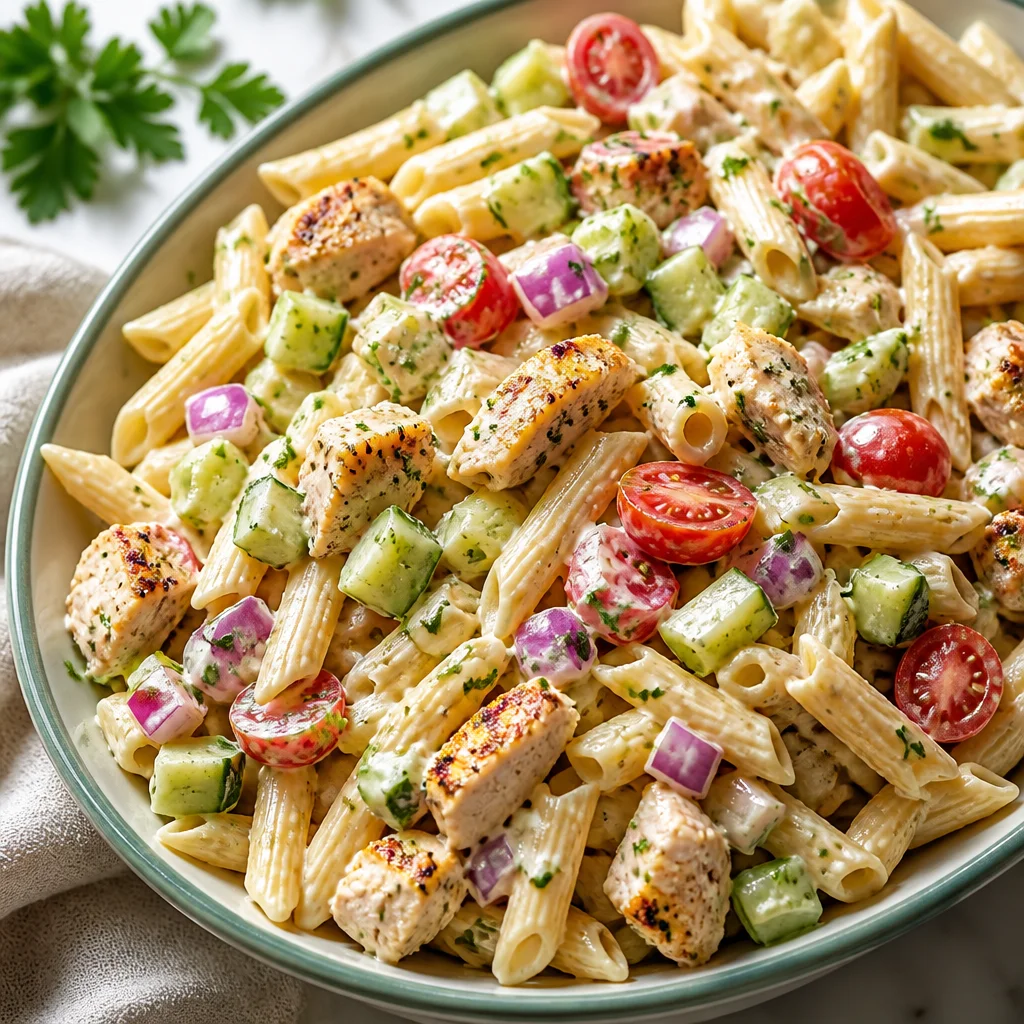 Mouthwatering Balsamic Chicken Pasta Salad with juicy chicken and fresh vegetables