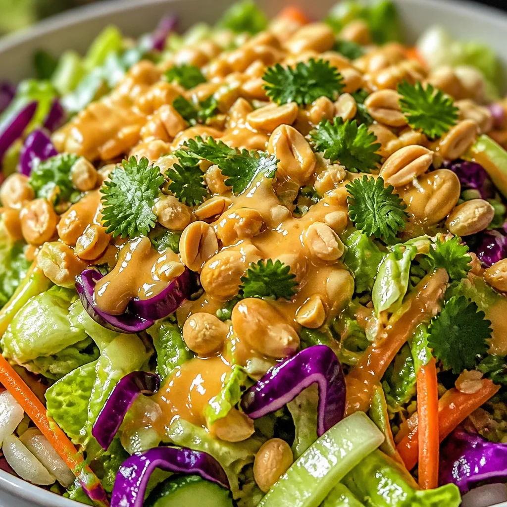 Thai Crunch Salad CPK Copycat Recipe with chicken, veggies, and peanut dressing