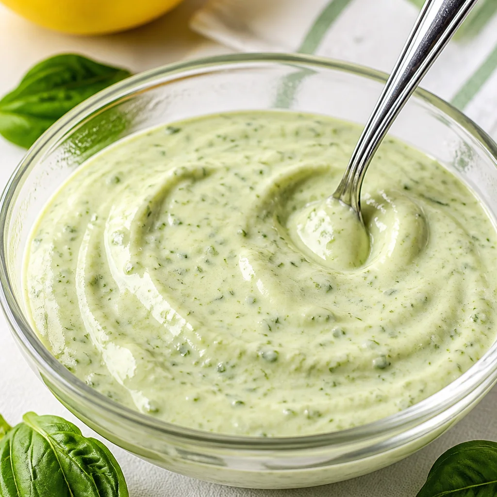 Basil Aioli made with fresh basil, garlic, and lemon juice served as a dip.