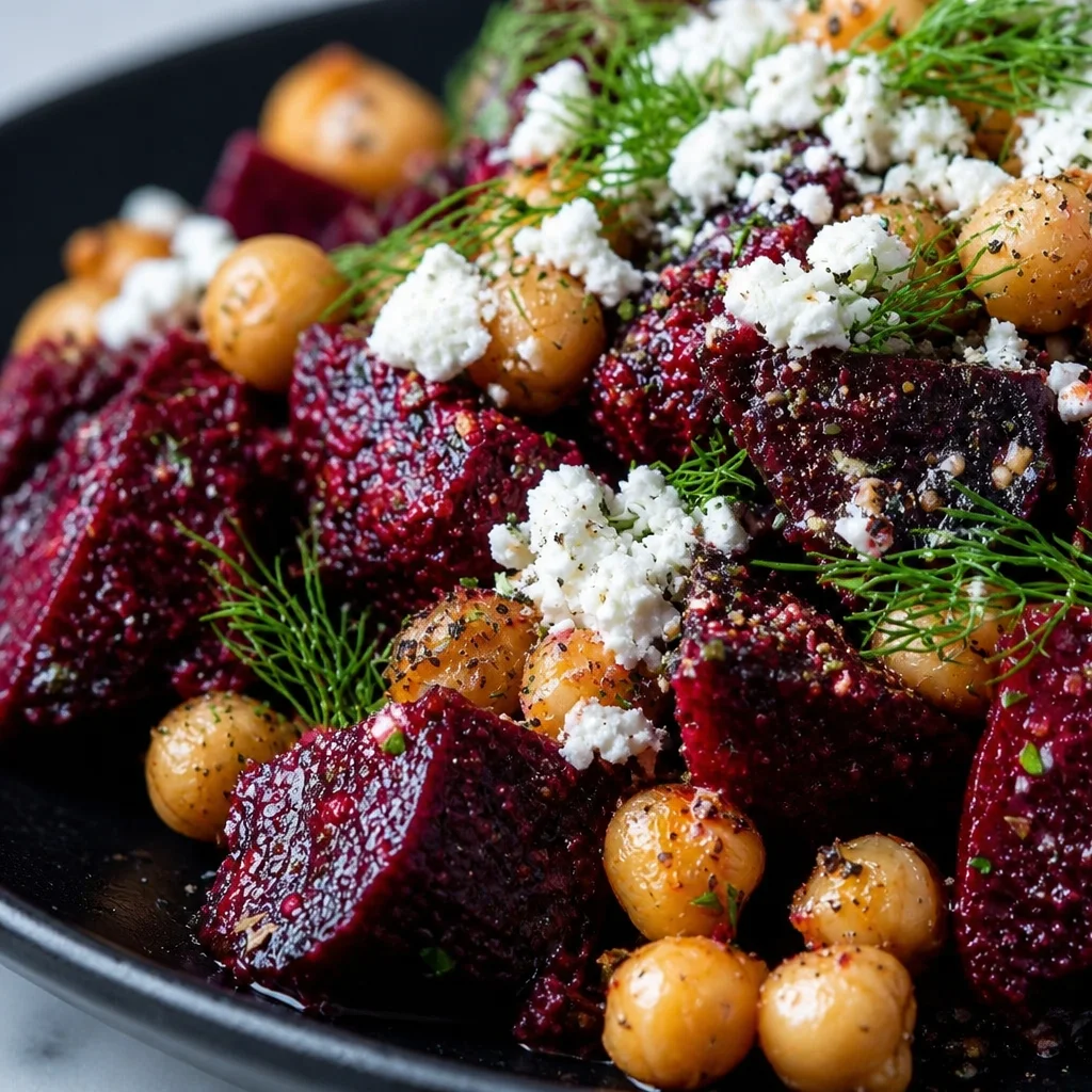 Chickpea Beet Feta Salad with lemon-garlic vinaigrette and fresh vegetables