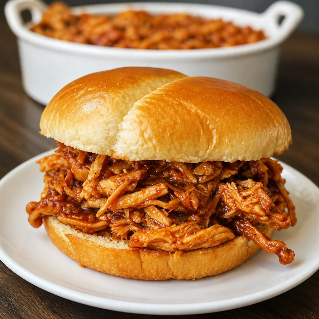 Delicious Crockpot BBQ Chicken served on a plate with fresh herbs