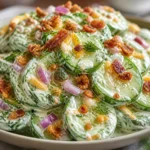 Creamy Cucumber Ranch Crack Salad with bacon and cheddar, a low carb side dish.