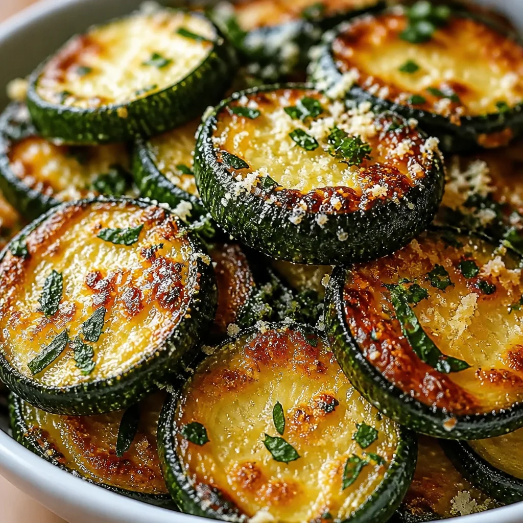 Delicious parmesan roasted zucchini garnished with garlic and olive oil.