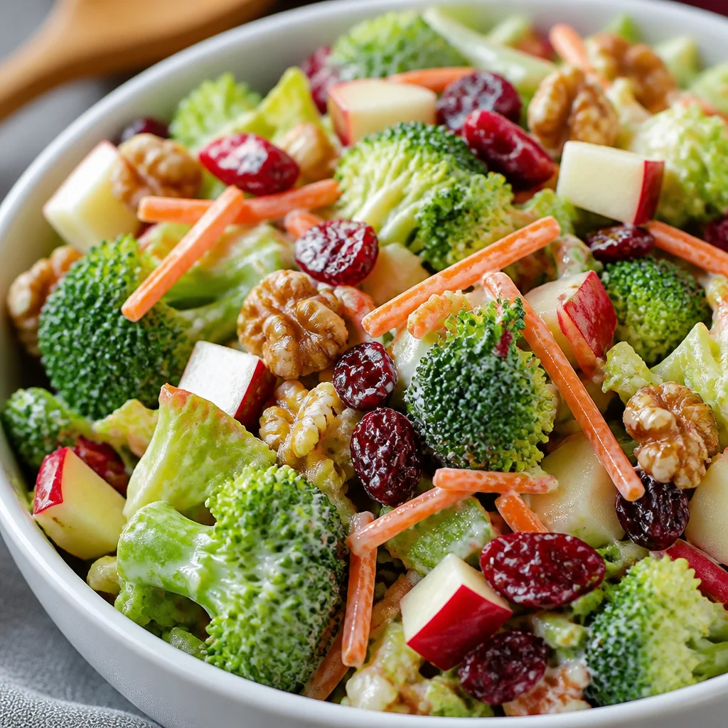 Delicious Broccoli Apple Salad with apples, walnuts, and creamy dressing