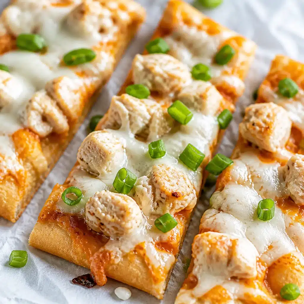 Delicious Buffalo Chicken Flatbread topped with cheese and ranch dressing.