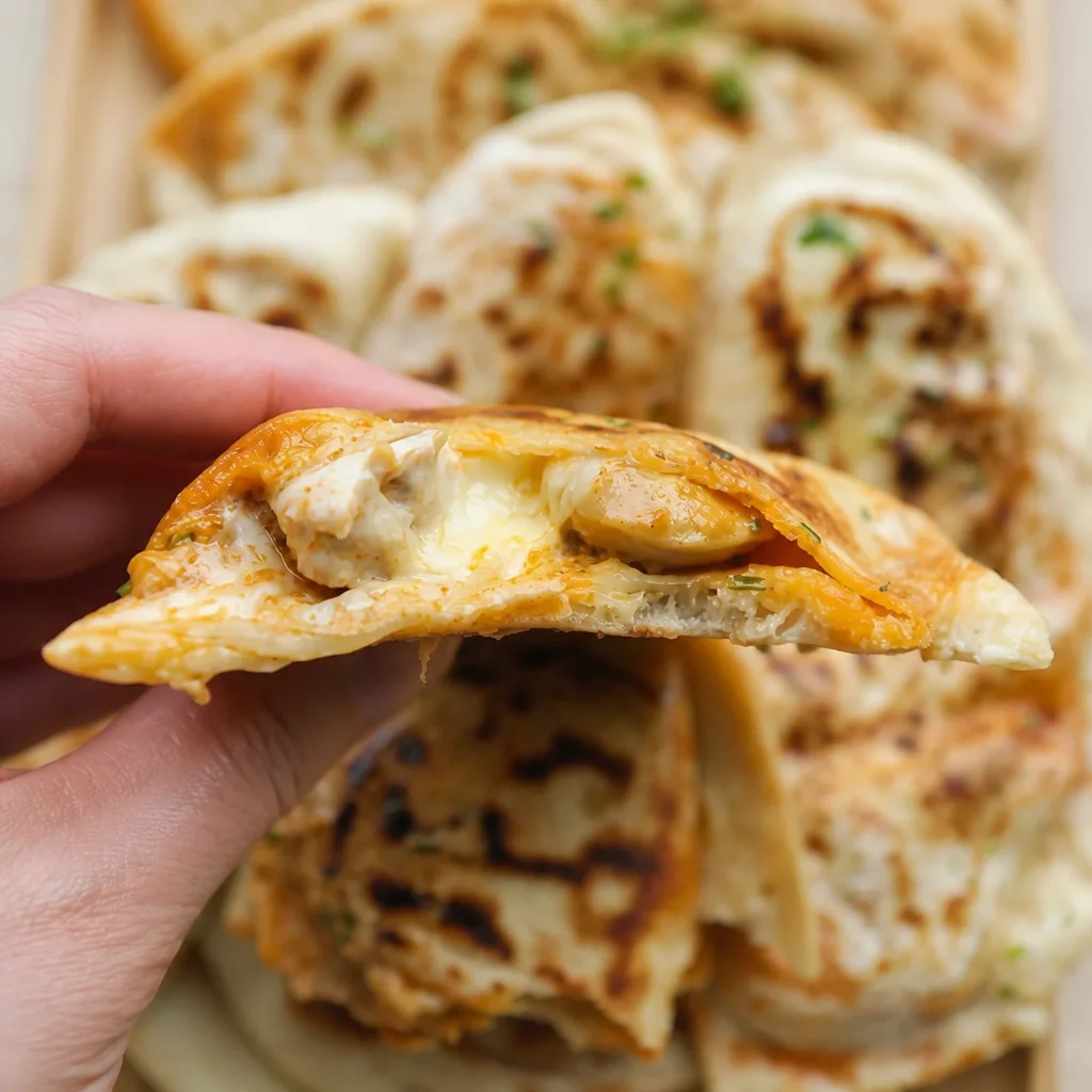 Delicious Chicken Flatbread topped with BBQ sauce, cheese, and fresh ingredients.