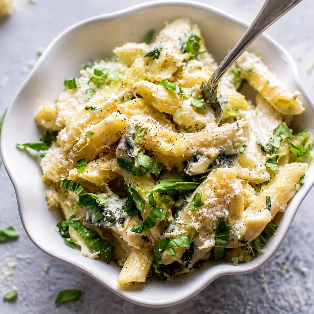 Plate of Lemon Basil Pasta with fresh basil and creamy sauce