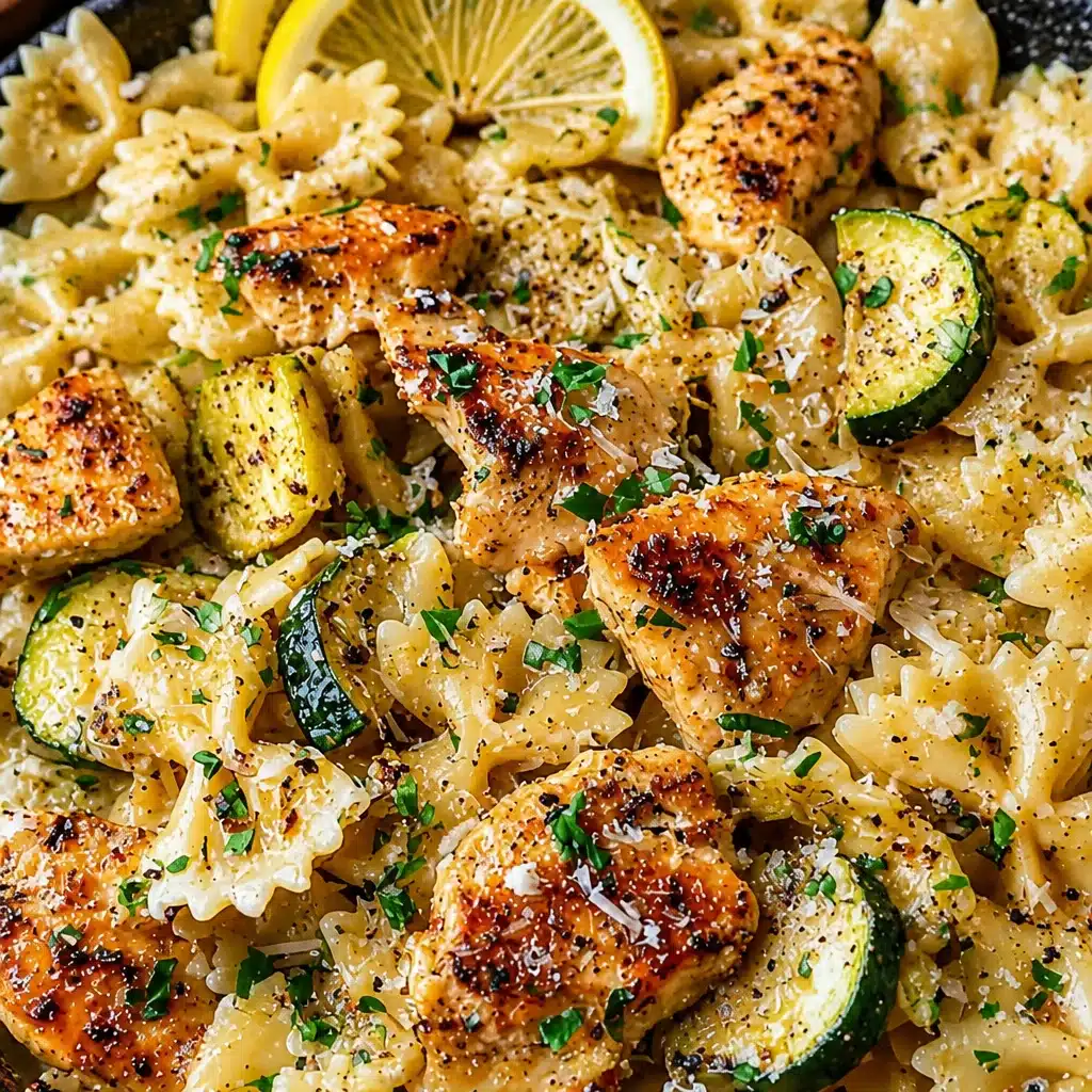 Creamy Lemon Chicken Pasta garnished with fresh herbs and served on a plate.