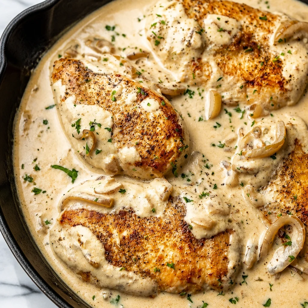 Crispy Sour Cream and Onion Chicken served with lemon-chive sauce on a plate.
