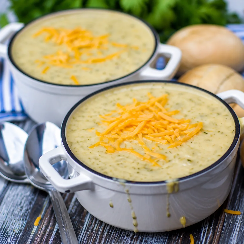 Bowl of creamy Zucchini Soup garnished with fresh herbs and spices.