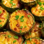 Crispy air fryer zucchini slices seasoned and ready to serve as a healthy side dish.