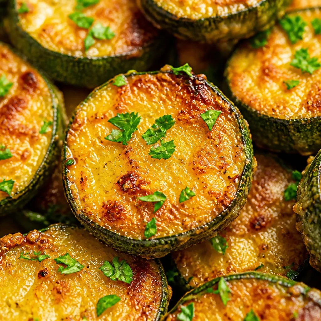 Crispy air fryer zucchini slices seasoned and ready to serve as a healthy side dish.