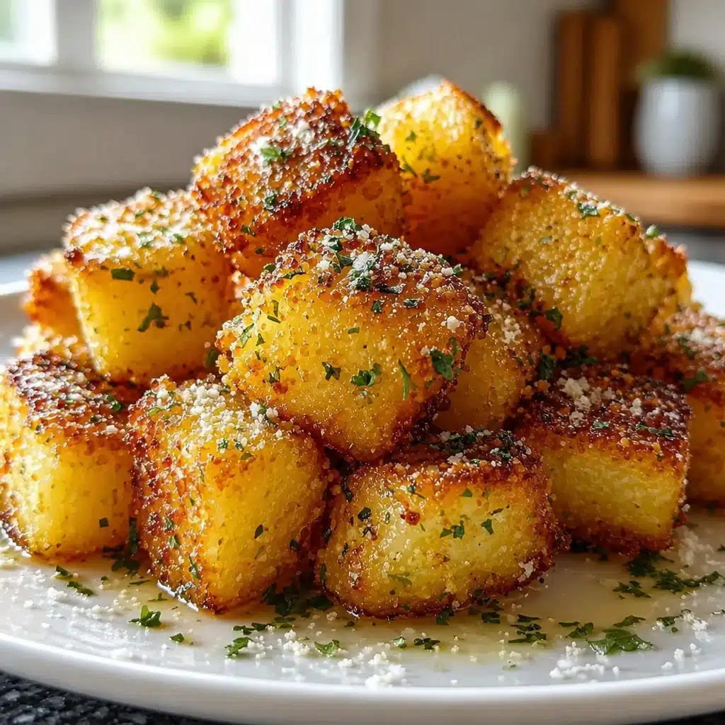 Crispy golden Parmesan Crusted Potatoes with a cheesy, garlicky coating.