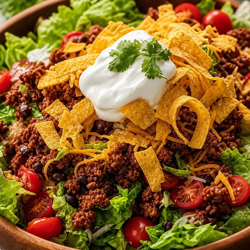 Delicious Crunchy Taco Salad with spiced ground turkey and crispy toppings