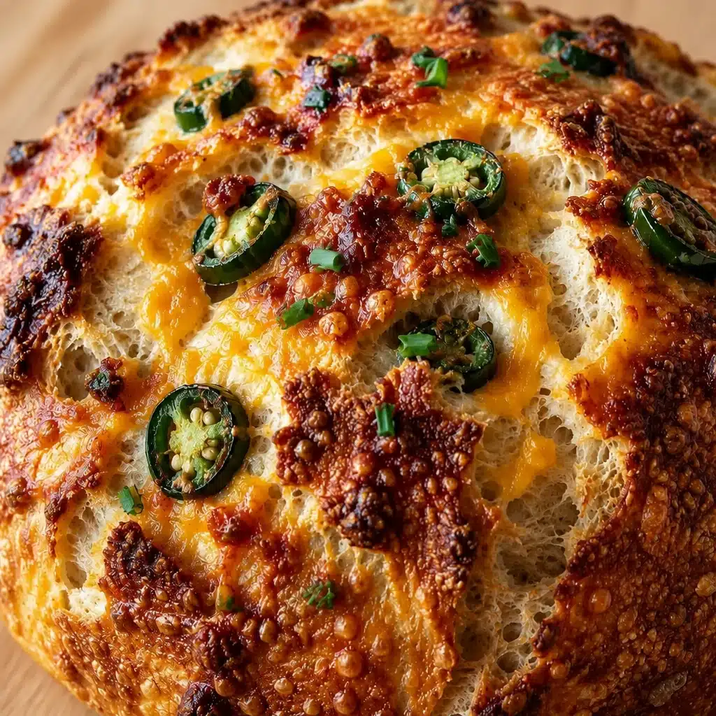 Jalapeño Cheddar Sourdough Bread with a crusty exterior and melted cheese.