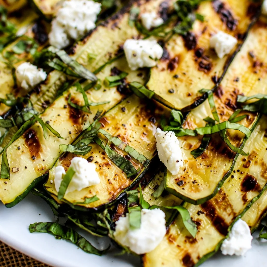 Grilled zucchini topped with creamy goat cheese and fresh herbs