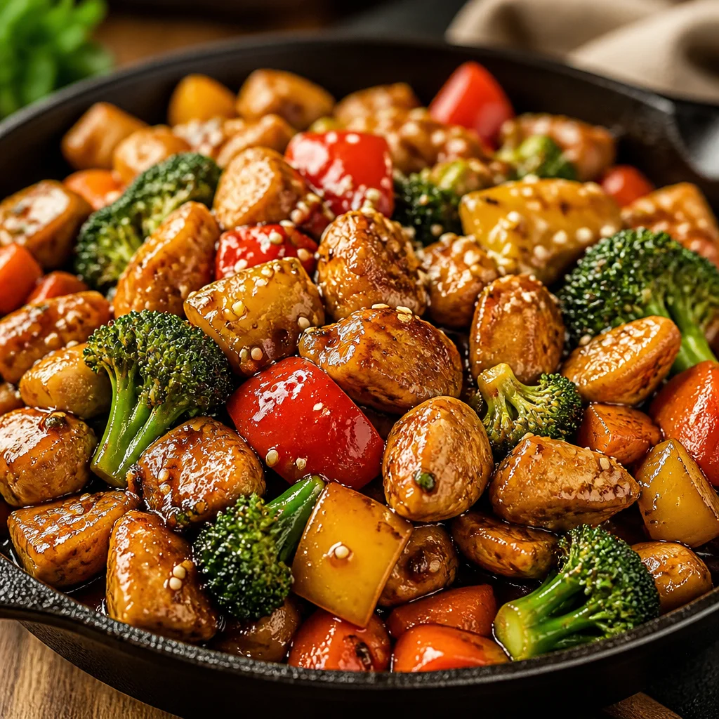 Quick Chicken and Pepper Stir Fry served over rice with colorful bell peppers and tender chicken.