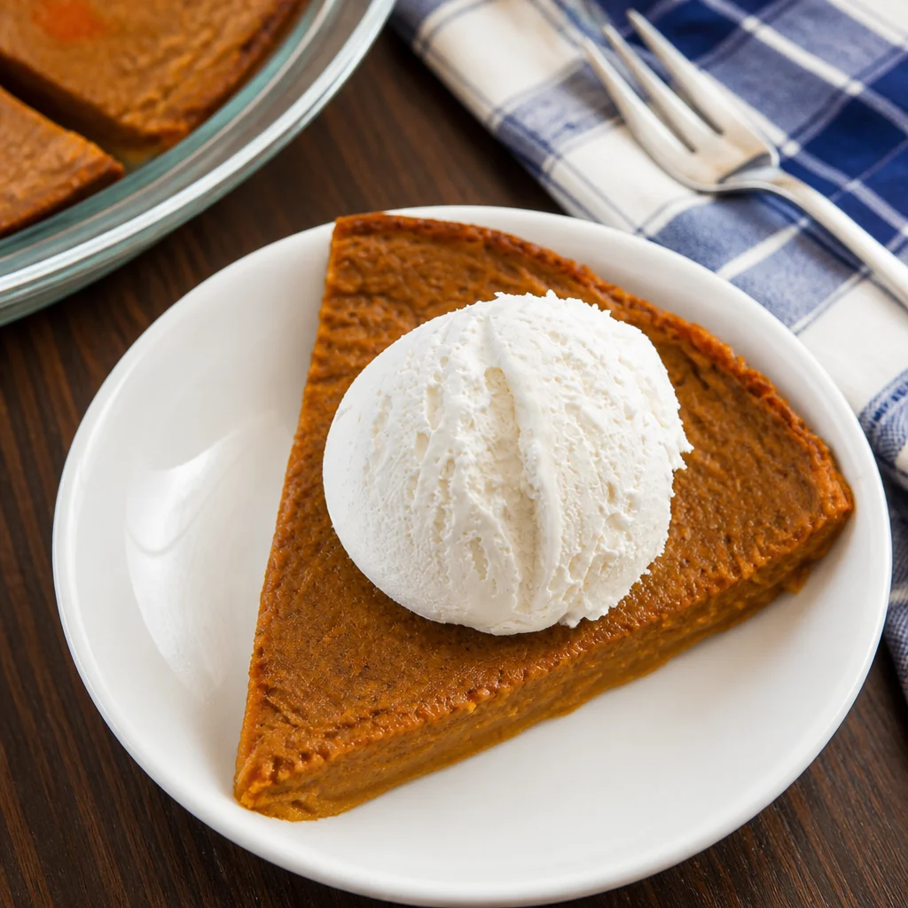 Deliciously creamy Crustless Pumpkin Pie, gluten-free and perfect for Thanksgiving dessert.
