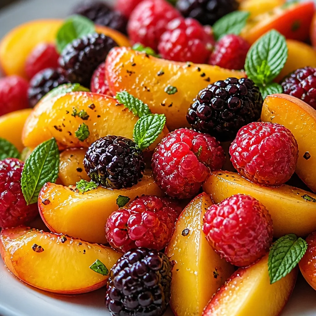 Fresh Summer Peach Salad with greens, juicy peaches, and tangy honey vinaigrette