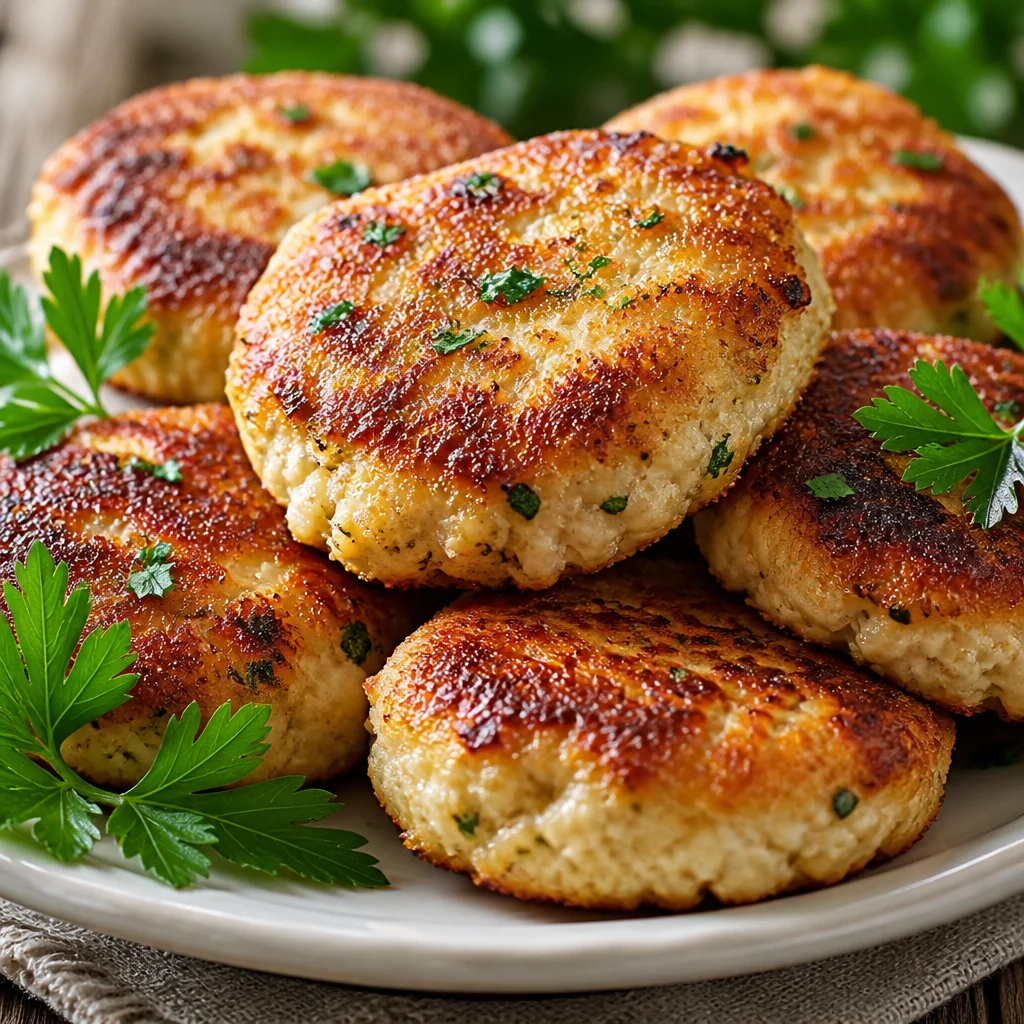 Delicious low carb Keto Cottage Cheese Chicken Patties served on a plate.