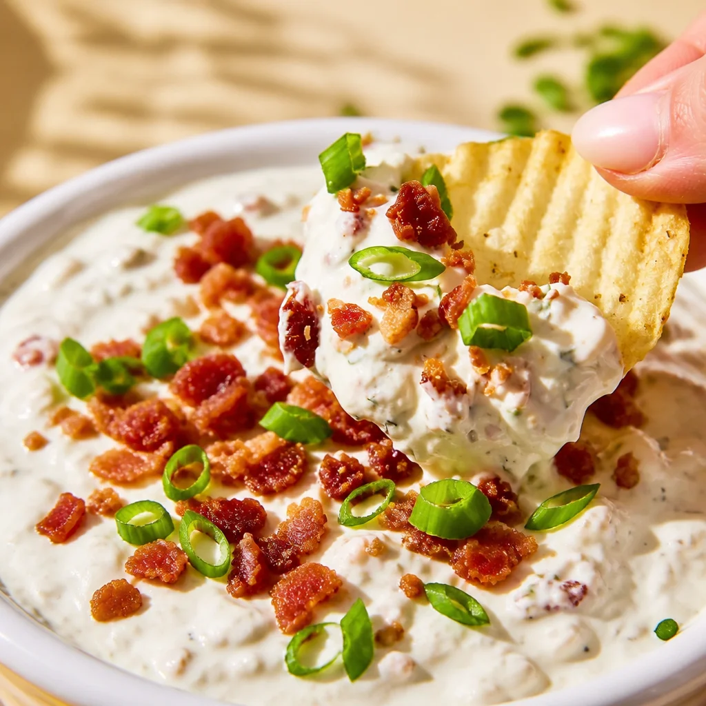 Delicious Crack Dip with creamy cheese, bacon, and ranch seasoning in a bowl.