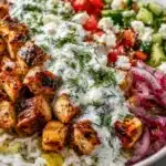 Lemon Dill Chicken Bowl with fresh vegetables and zesty dressing