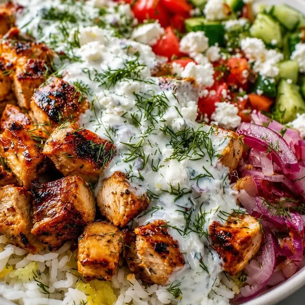 Lemon Dill Chicken Bowl with fresh vegetables and zesty dressing
