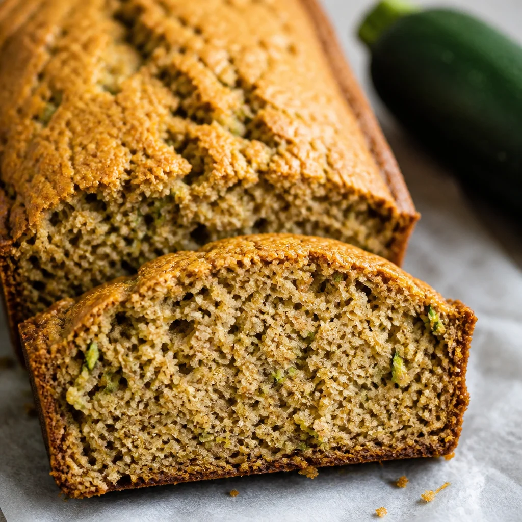 Slices of moist homemade zucchini bread topped with walnuts and cinnamon.