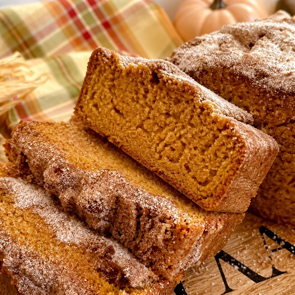 Loaf of Sweet Potato Cinnamon Bread with a cinnamon swirl and crunchy topping.