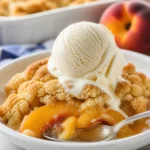 Delicious Vegan Peach Cobbler with juicy peaches under a crispy, buttery topping.