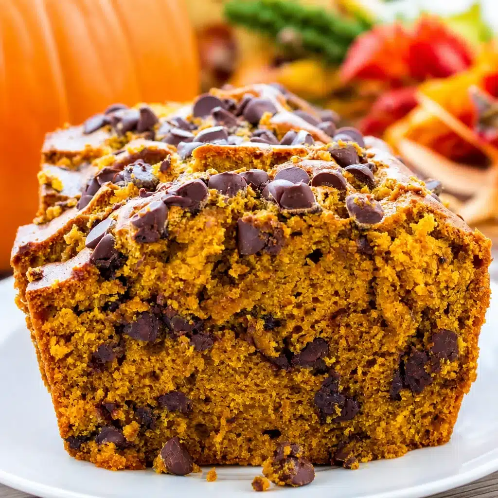 Moist and flavorful Chocolate Chip Pumpkin Bread with warm spices and chocolate chips.