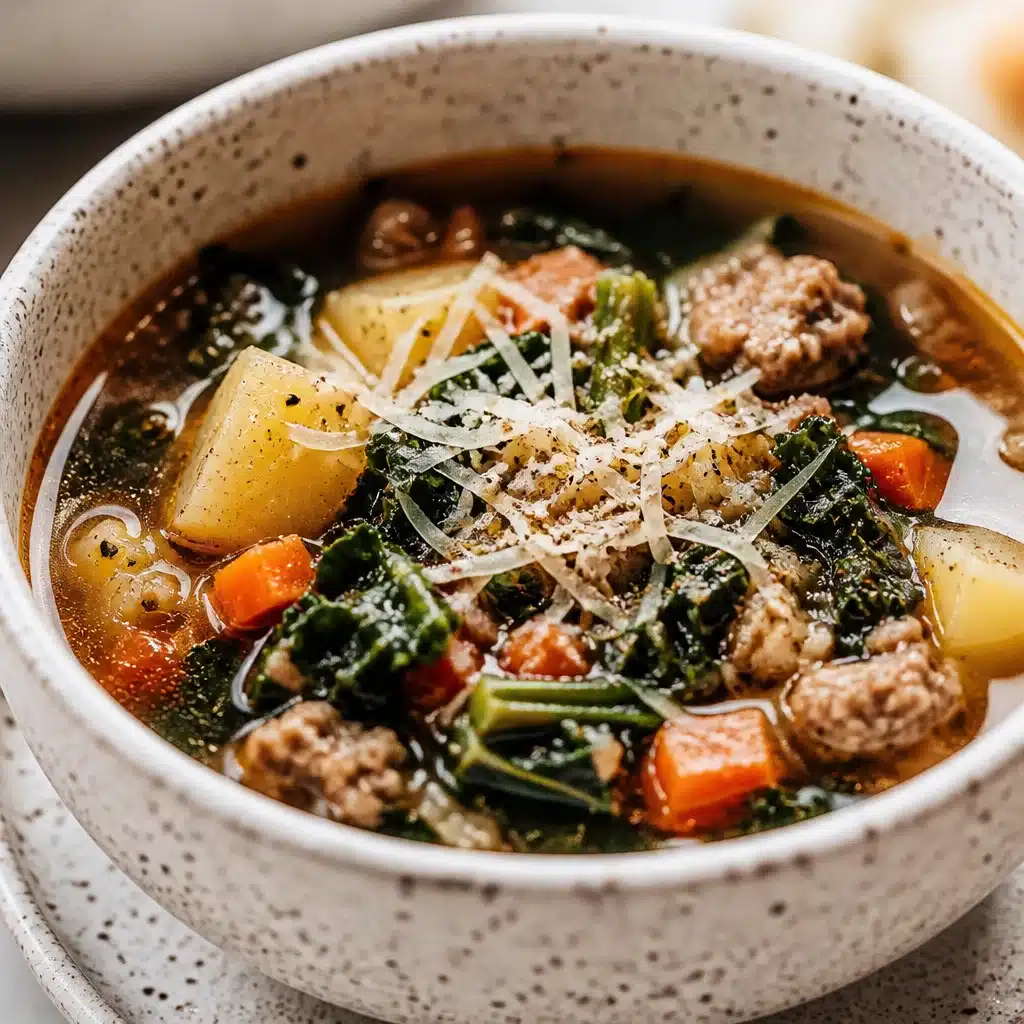 A comforting bowl of Kale Soup with creamy white beans and fresh vegetables.