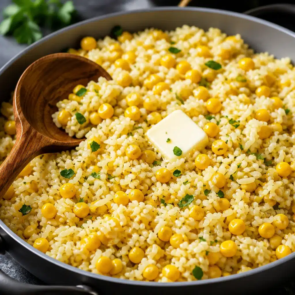 A plate of flavorful Corn Rice topped with fresh herbs and served with meatballs.