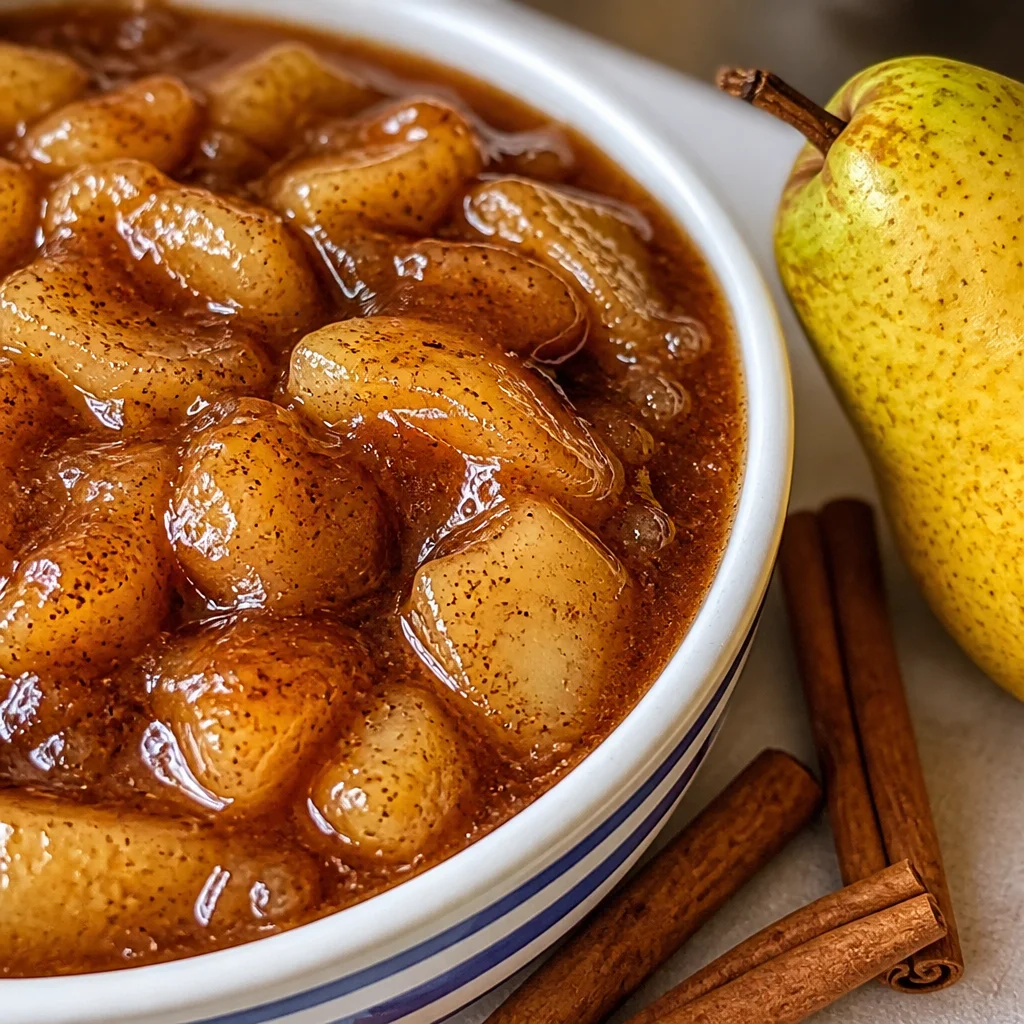 Caramelized Pear Pie Filling made with tender pears and rich caramel sauce