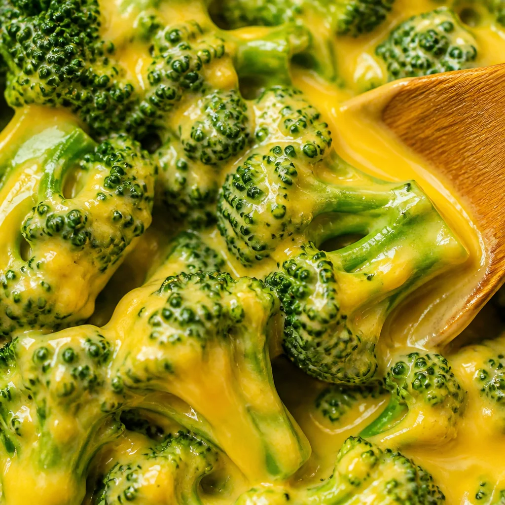 Cheesy Broccoli dish topped with creamy cheese sauce, ideal for a quick side.