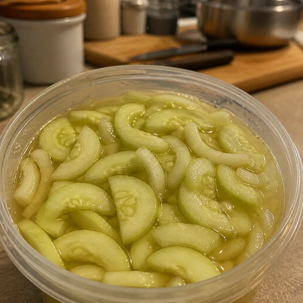 Fresh Cucumber Onion Salad with a tangy vinegar dressing served in a bowl.