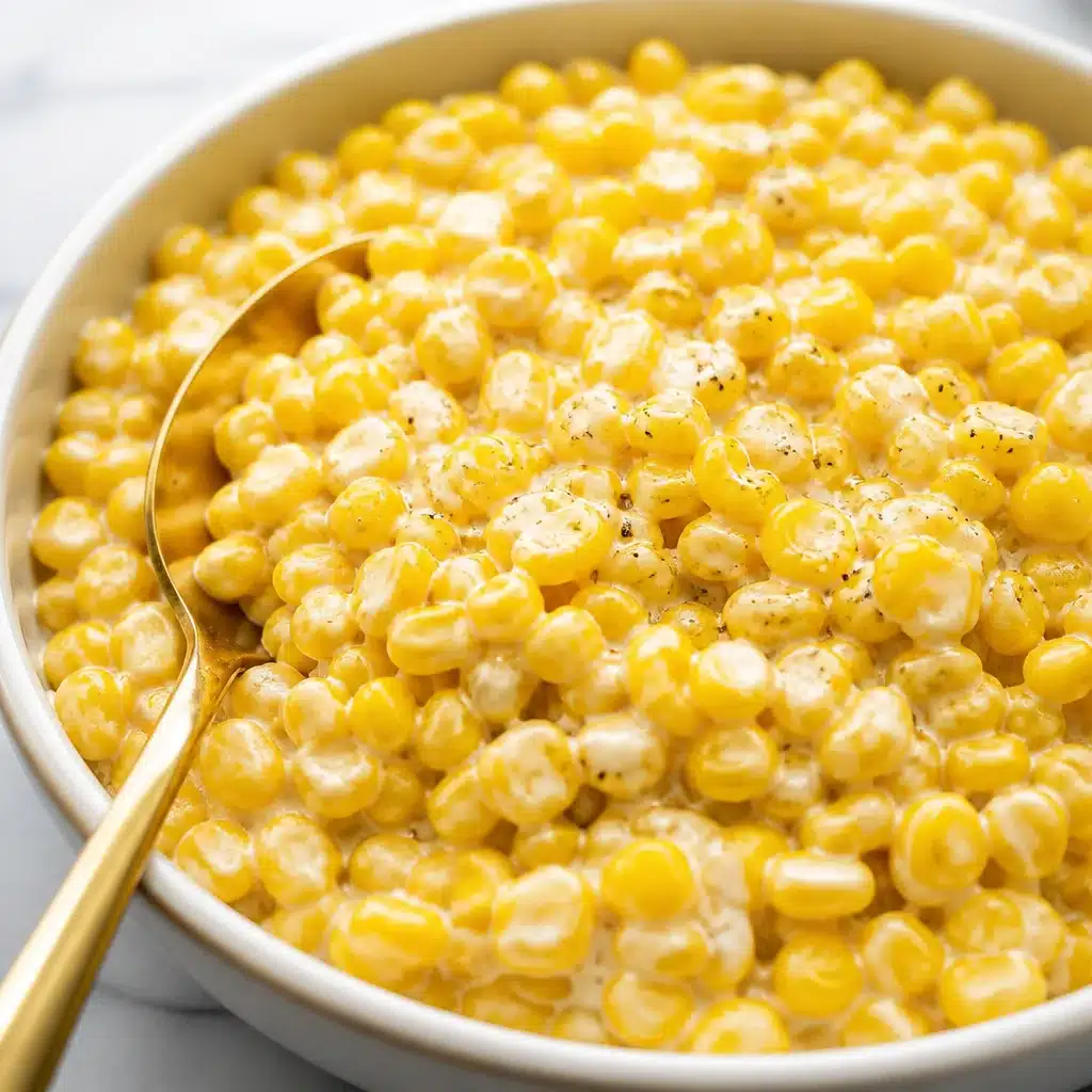 Creamed corn in a creamy sauce with sweet corn kernels, a classic side dish.