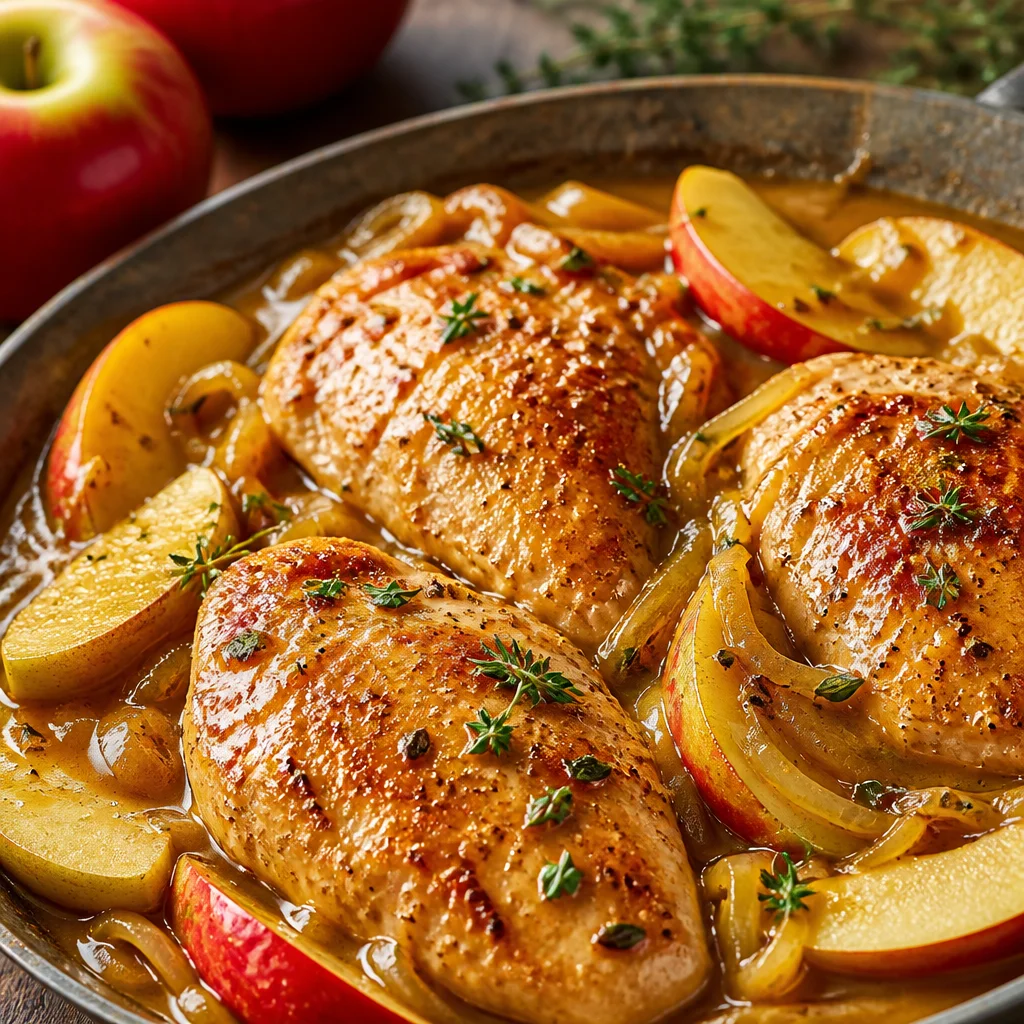 Apple Chicken Skillet with juicy chicken, crisp apples, and flavorful apple cider glaze.