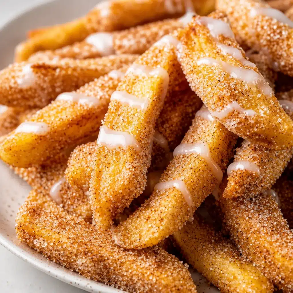 Crispy Air Fryer Apple Fries served with caramel dip on a white plate.