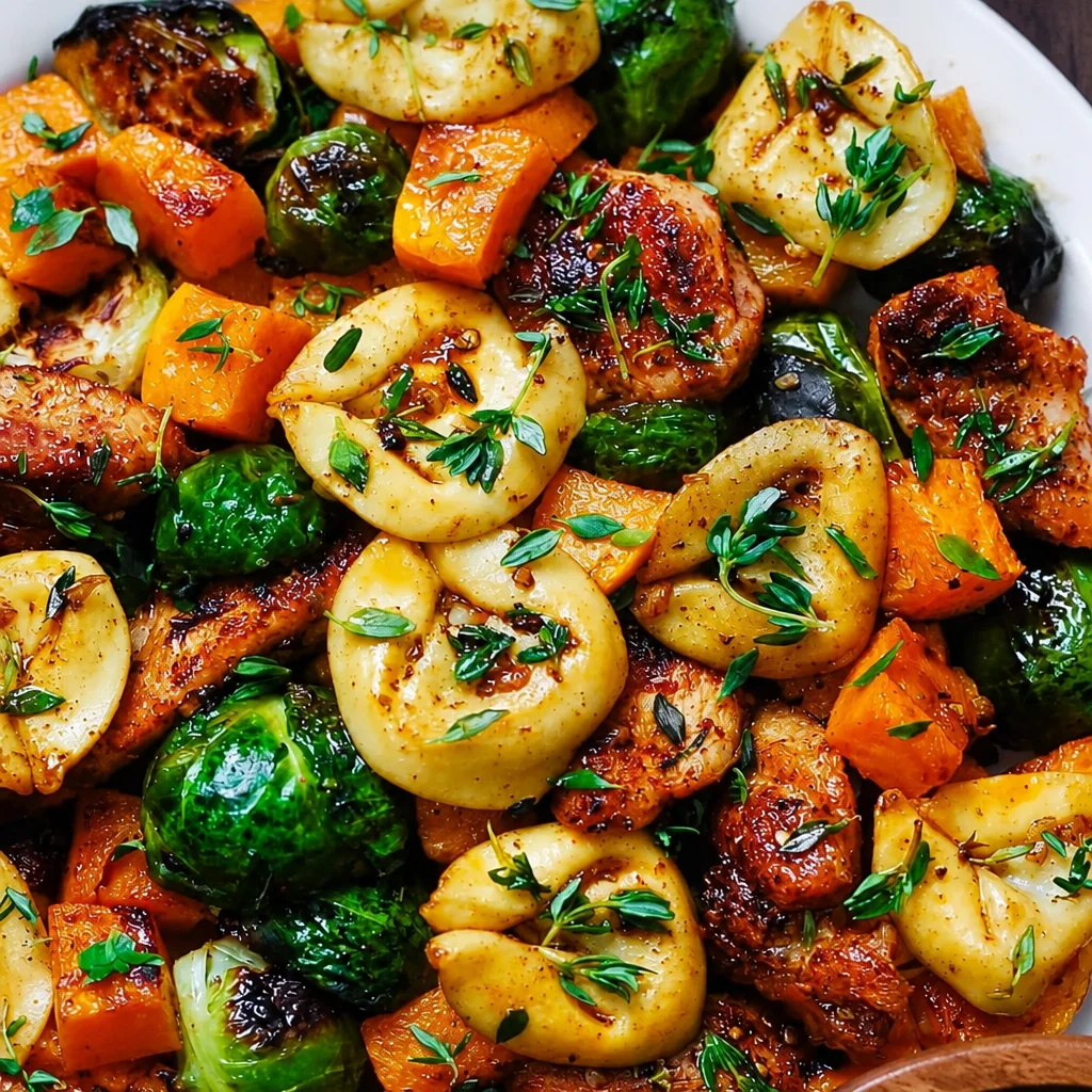 One Pan Autumn Chicken Dinner with roasted vegetables, perfect for a cozy fall meal.