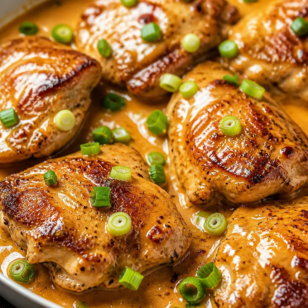Skillet Bang Bang Chicken Thighs with creamy spicy sauce