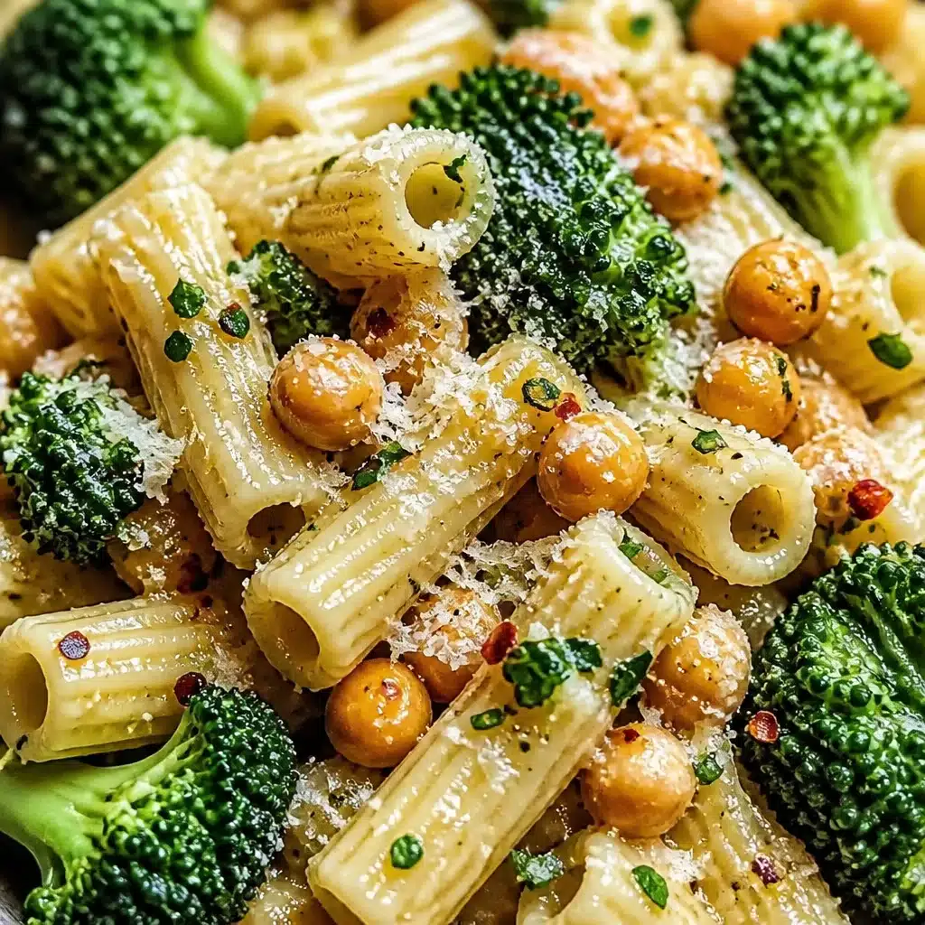 A delicious bowl of Broccoli Chickpea Pasta with vibrant colors and fresh ingredients.