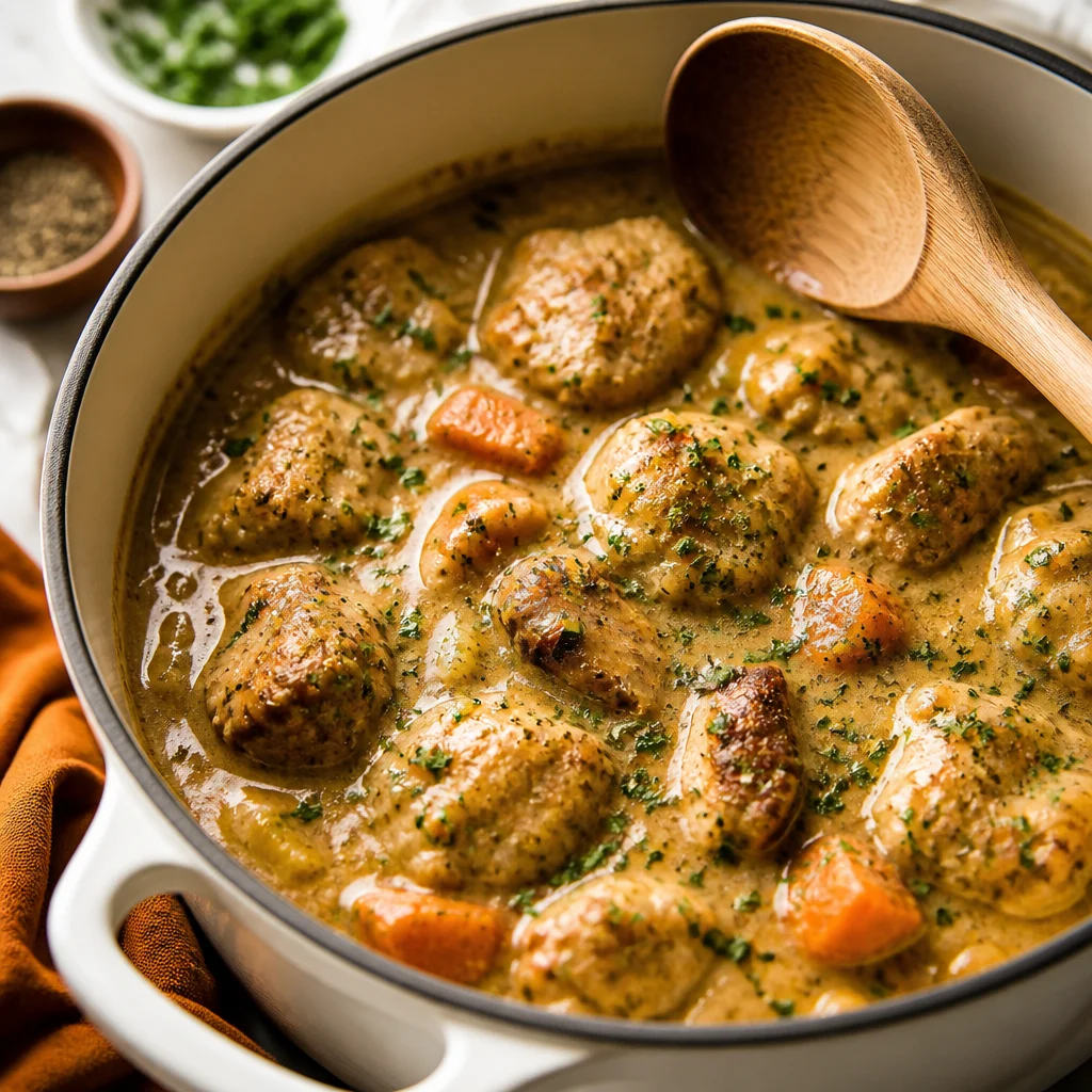 Delicious Chicken and Pumpkin Dumplings soup with autumn squash and cozy dumplings