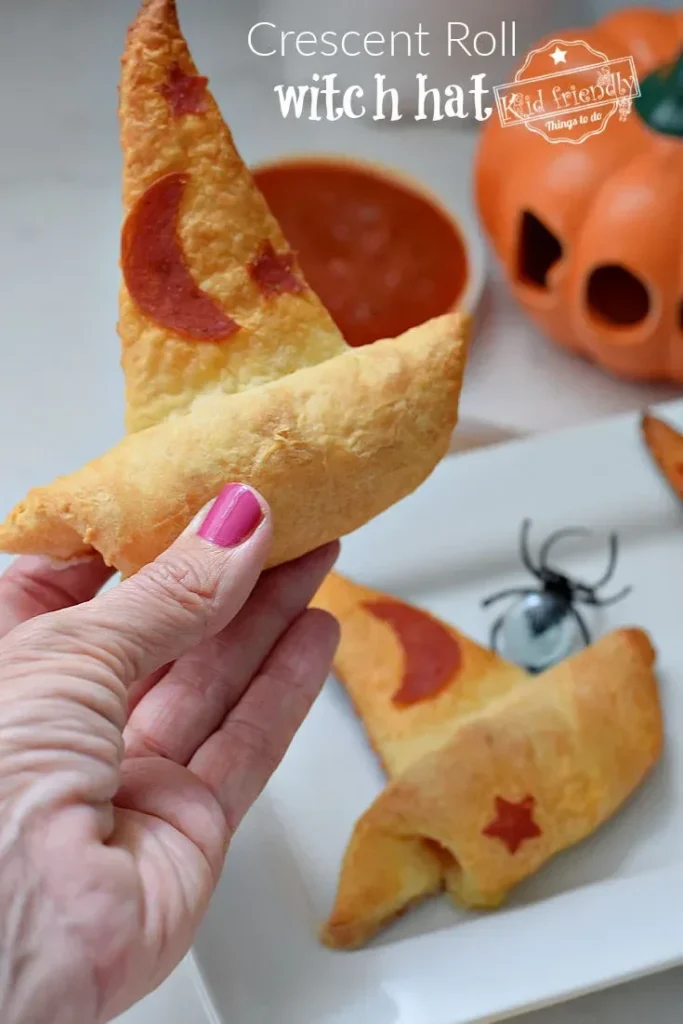 Easy Halloween Crescent Roll Witch Hats ready for a spooky party