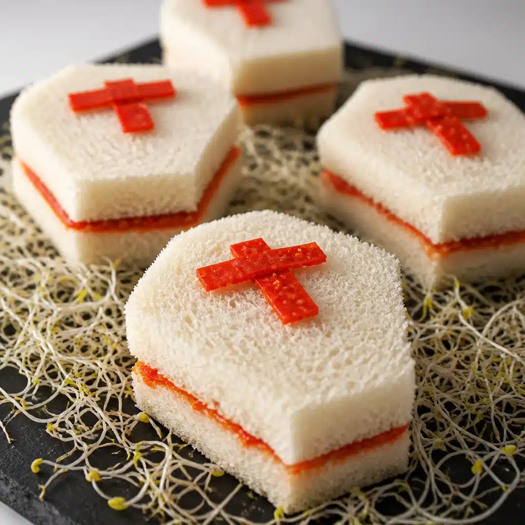 Halloween Sandwich with spooky designs for kids' lunches and Halloween parties.